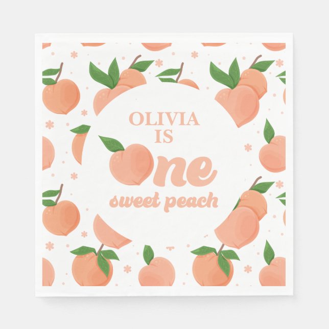 One Sweet Peach Birthday Napkin (Front)