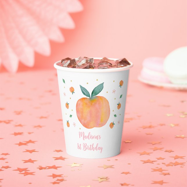 One Sweet Peach Birthday Paper Cups (Insitu)