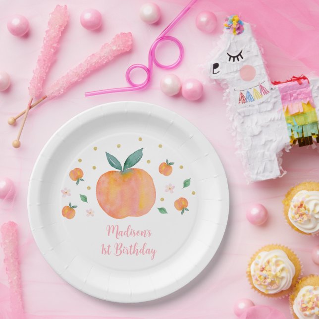 One Sweet Peach Birthday Paper Plate (Party)