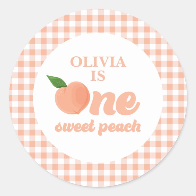 One Sweet Peach Birthday Paper Plates Classic Round Sticker (Front)