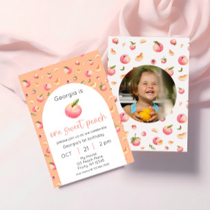 One Sweet Peach Birthday Photo Invitation