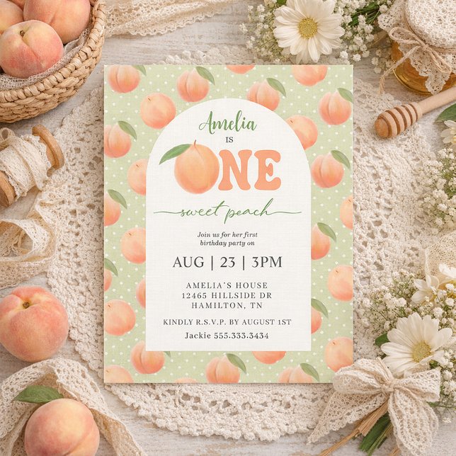 One Sweet Peach First Birthday Party Invitation (One Sweet Peach First Birthday Party Invitation)