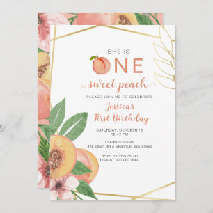 One Sweet Peach First Birthday photo Invitation