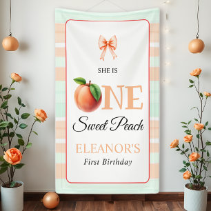 One sweet peach First Birthday watercolor stripes Banner