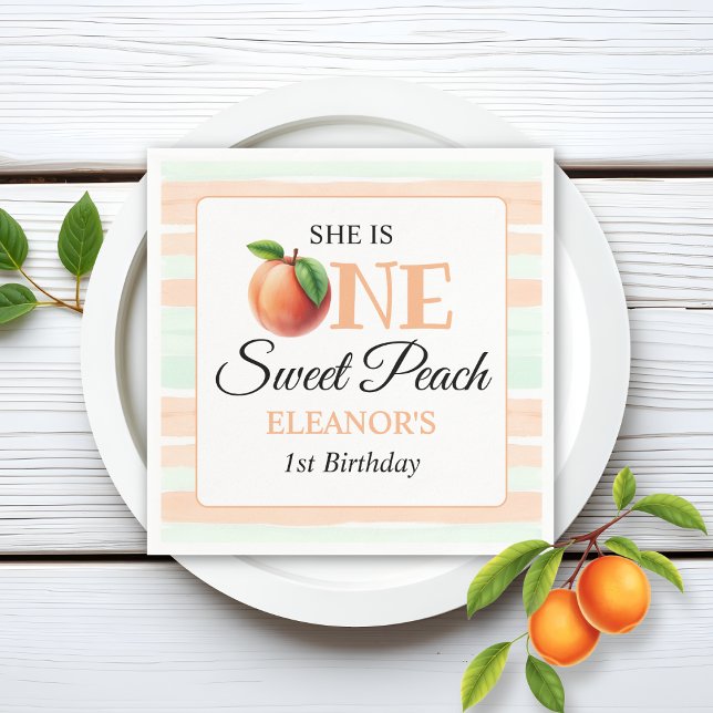 One sweet peach First Birthday watercolor stripes Napkin (Creator Uploaded)