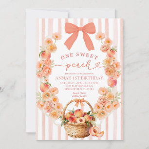 One Sweet Peach Floral Coquette 1st Birthday Invit Invitation