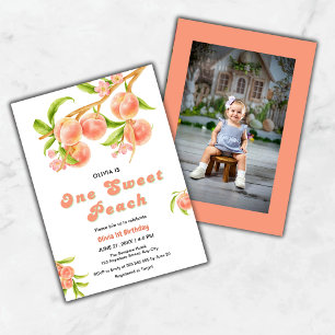 One Sweet Peach Fruit Photo 1st Birthday  Invitation