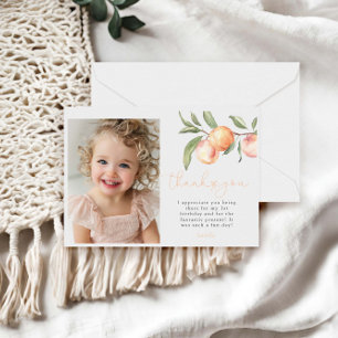One Sweet Peach Girl 1st Birthday Thank You Card