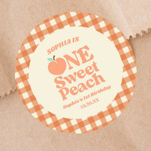 One Sweet Peach Orange First 1st Birthday Party Classic Round Sticker
