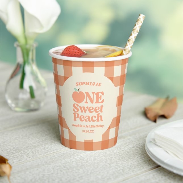One Sweet Peach Orange First 1st Birthday Party Paper Cups (Insitu)