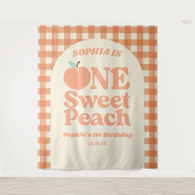 One Sweet Peach Orange First 1st Birthday Party Tapestry (Front)