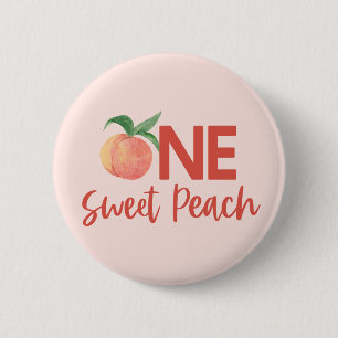 One Sweet Peach Pink Fruit 1st First Birthday 6 Cm Round Badge