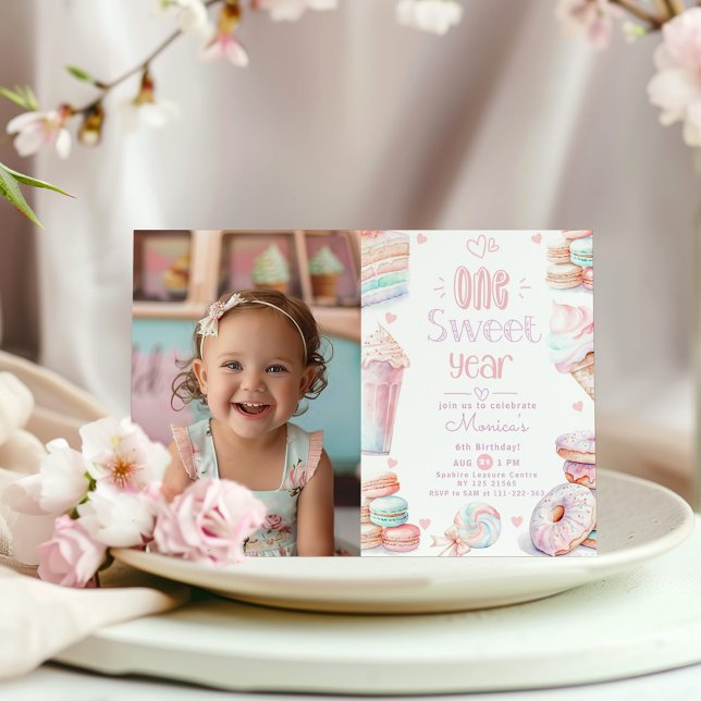 One sweet year 1st birthday photo invitation (Creator Uploaded)