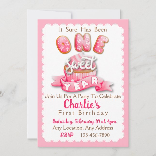 One Sweet Year First Birthday Party Invitation (Front)