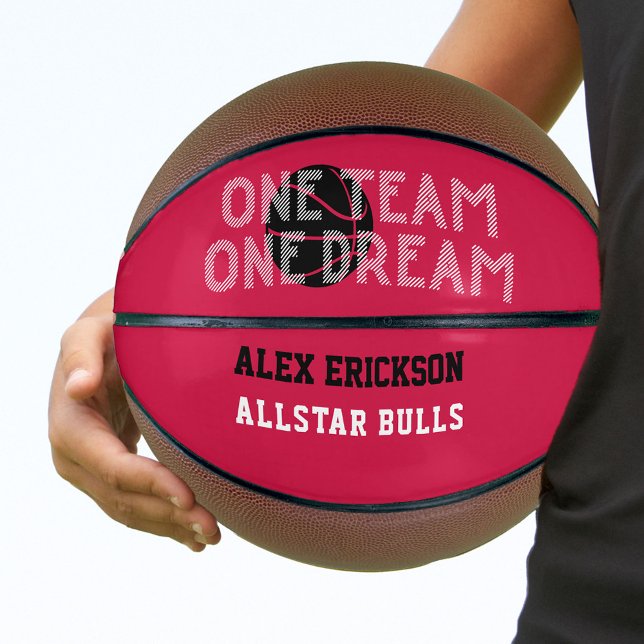 One Team One Dream Red Black White Personalised Basketball (Creator Uploaded)