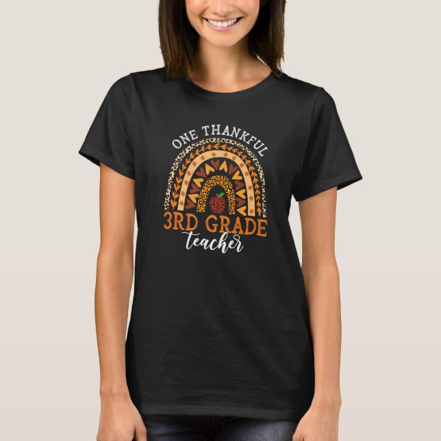One Thankful 3rd Grade Teacher Thanksgiving Leopar T-Shirt (Front)
