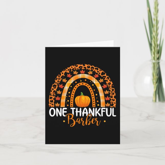 One Thankful Barber Rainbow Boho Fall Thanksgiving Card (Front)