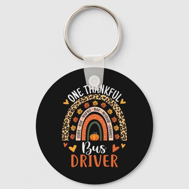 One Thankful Bus Driver Thanksgiving Fall School B Key Ring (Front)