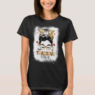 One Thankful CMA Leopard Messy Bun Fall Thanksgivi T-Shirt