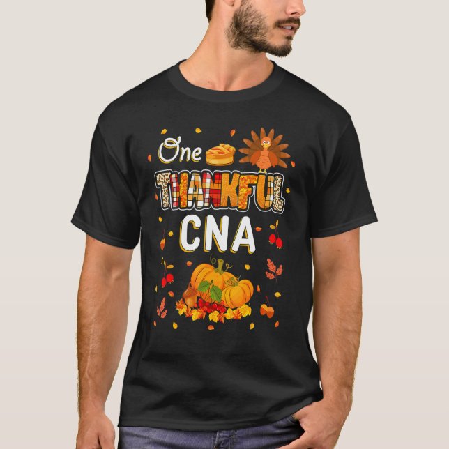 One Thankful CNA Fall Leaves Autumn CNA Thanksgivi T-Shirt (Front)