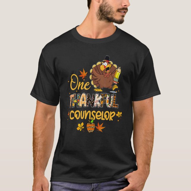 One Thankful Counselor Turkey Pilgrim Hat Thanksgi T-Shirt (Front)