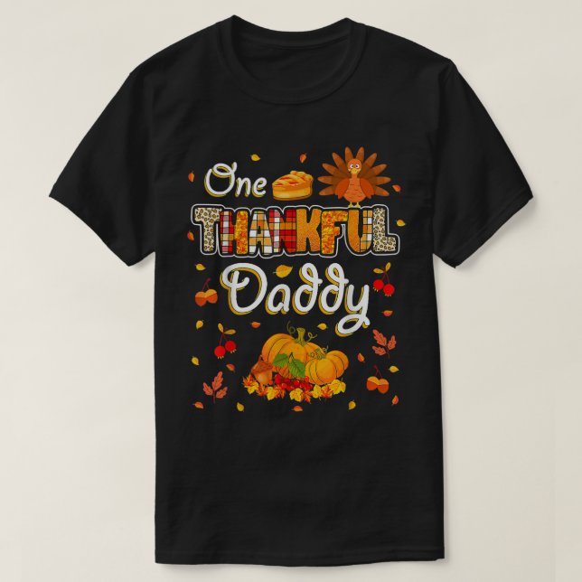 One Thankful Daddy Fall Leaves Autumn Dad Thanksgi T-Shirt (Design Front)