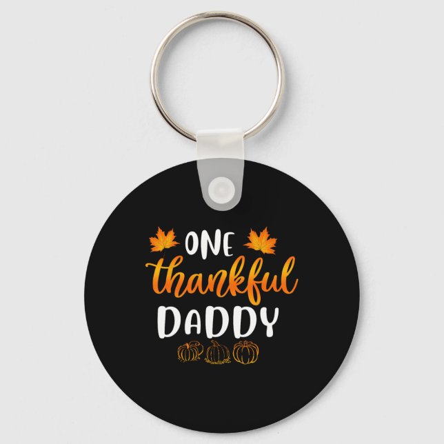 One Thankful Daddy Fall Thanksgiving Autumn Fun Da Key Ring (Front)