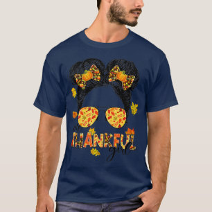 One Thankful Girl Messy Bun Funny Fall Autumn Than T-Shirt