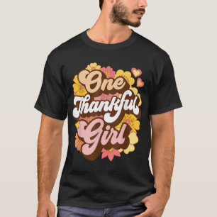 One Thankful Girl Retro Groovy Fall Thanksgiving F T-Shirt