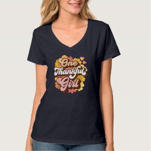 One Thankful Girl Retro Groovy Fall Thanksgiving F T-Shirt