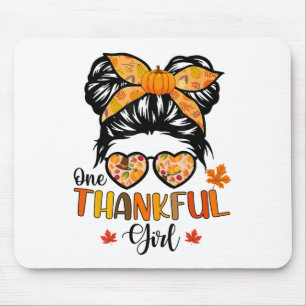 One Thankful Girl Thanksgiving Daughter Messy Bun Mouse Mat