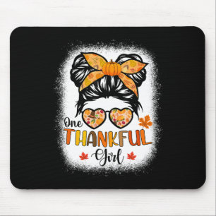 One Thankful Girl Thanksgiving Daughter Messy Bun  Mouse Mat