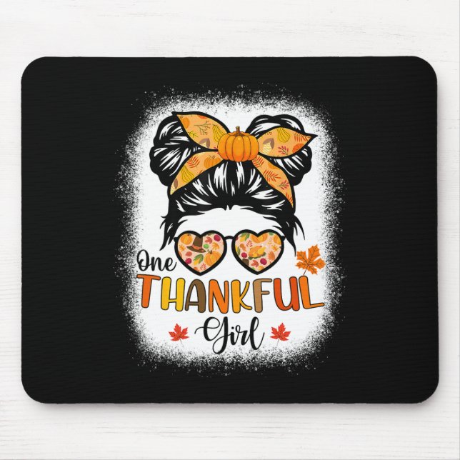 One Thankful Girl Thanksgiving Daughter Messy Bun  Mouse Mat (Front)