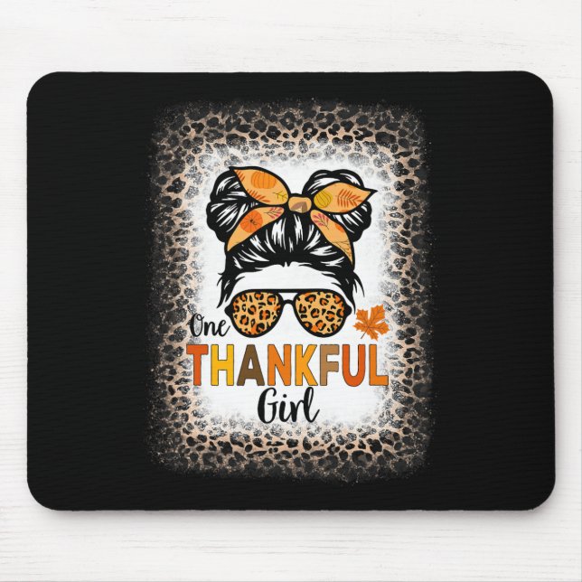 One Thankful Girl Thanksgiving Messy Bun Leopard B Mouse Mat (Front)