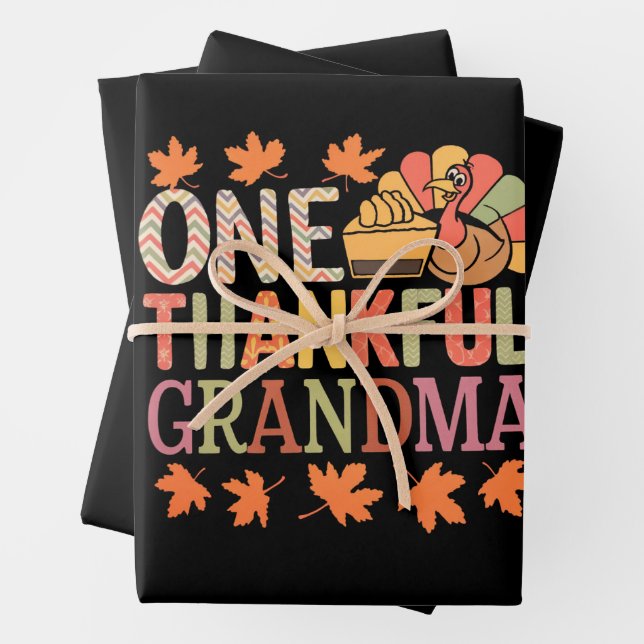 One Thankful Grandma Nana Turkey Thanksgiving Day Wrapping Paper Sheet (In situ)