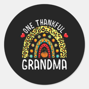 One Thankful Grandma Thanksgiving Rainbow Leopard  Classic Round Sticker