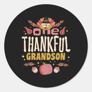 One Thankful Grandson Tee Fall Autumn Thanksgiving Classic Round Sticker