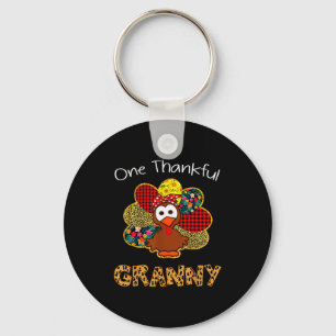 One Thankful Granny Shirt Funny Cute Turkey Thanks Key Ring