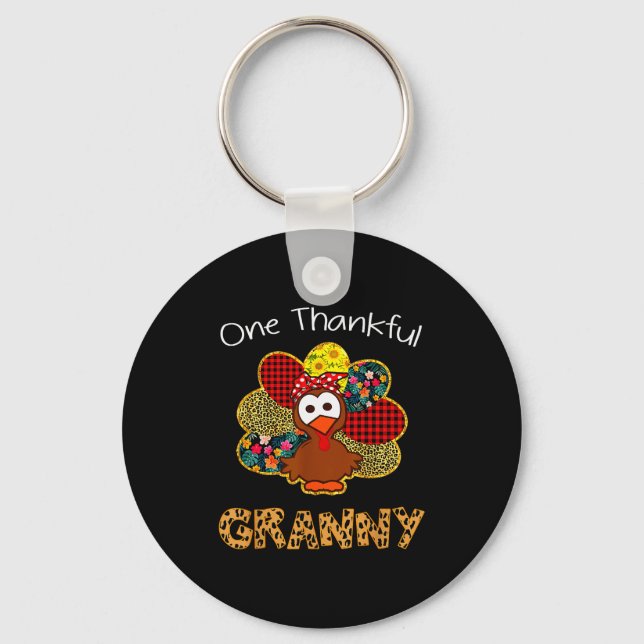 One Thankful Granny Shirt Funny Cute Turkey Thanks Key Ring (Front)