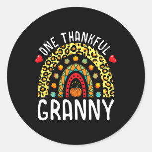 One Thankful Granny Thanksgiving Rainbow Leopard F Classic Round Sticker