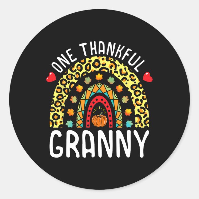 One Thankful Granny Thanksgiving Rainbow Leopard F Classic Round Sticker (Front)