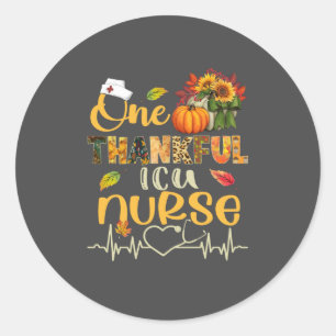 One Thankful ICU Nurse Pumpkin Stethoscope Thanksg Classic Round Sticker