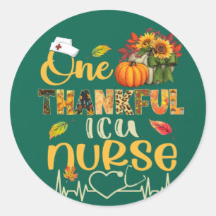 One Thankful ICU Nurse Pumpkin Stethoscope Thanksg Classic Round Sticker