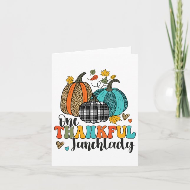One Thankful Lunch Lady School Pumpkins Thanksgivi Card (Front)