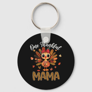 One Thankful Mama Autumn Fall Turkey Thanksgiving Key Ring