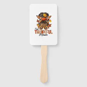 One Thankful Mama Black Messy Bun Fall Autumn Than Hand Fan
