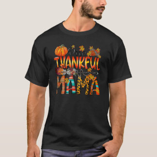 One Thankful Mama  Fall Autumn Leopard Thanksgivin T-Shirt