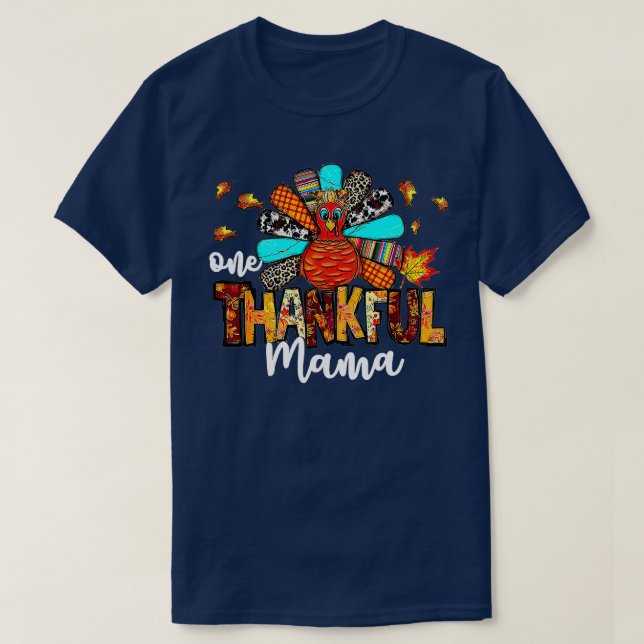 One Thankful Mama Funny Messy Bun Fall Autumn Than T-Shirt (Design Front)