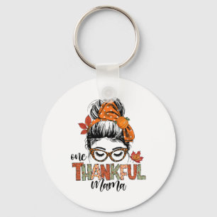 One Thankful Mama Messy Bun Fall Autumn Thanksgivi Key Ring