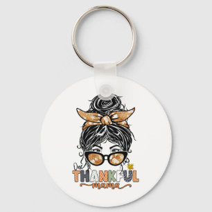 One Thankful Mama Messy Bun Fall Autumn Thanksgivi Key Ring